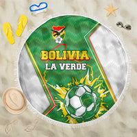 Bolivia La Verde Soccer Beach Blanket with Number and Flaming Ball Graphic