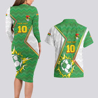 Personalized Bolivia La Verde Soccer Couples Matching Long Sleeve Bodycon Dress and Hawaiian Shirt with Number and Flaming Ball Graphic TS04