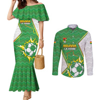 Personalized Bolivia La Verde Soccer Couples Matching Mermaid Dress and Long Sleeve Button Shirt with Number and Flaming Ball Graphic