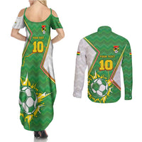 Personalized Bolivia La Verde Soccer Couples Matching Summer Maxi Dress and Long Sleeve Button Shirt with Number and Flaming Ball Graphic TS04