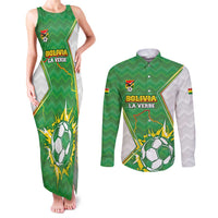 Personalized Bolivia La Verde Soccer Couples Matching Tank Maxi Dress and Long Sleeve Button Shirt with Number and Flaming Ball Graphic