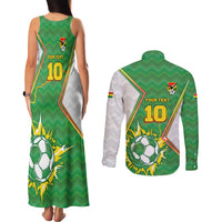 Personalized Bolivia La Verde Soccer Couples Matching Tank Maxi Dress and Long Sleeve Button Shirt with Number and Flaming Ball Graphic TS04