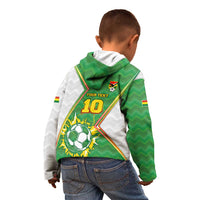 Personalized Bolivia La Verde Soccer Kid Hoodie with Number and Flaming Ball Graphic TS04