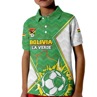 Personalized Bolivia La Verde Soccer Kid Polo Shirt with Number and Flaming Ball Graphic