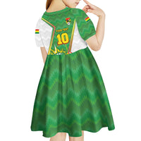 Personalized Bolivia La Verde Soccer Kid Short Sleeve Dress with Number and Flaming Ball Graphic TS04