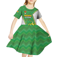 Personalized Bolivia La Verde Soccer Kid Short Sleeve Dress with Number and Flaming Ball Graphic