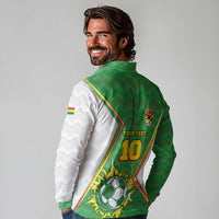 Personalized Bolivia La Verde Soccer Long Sleeve Polo Shirt with Number and Flaming Ball Graphic TS04