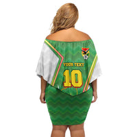 Personalized Bolivia La Verde Soccer Off Shoulder Short Dress with Number and Flaming Ball Graphic TS04