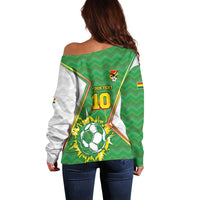 Personalized Bolivia La Verde Soccer Off Shoulder Sweater with Number and Flaming Ball Graphic TS04
