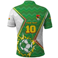Personalized Bolivia La Verde Soccer Polo Shirt with Number and Flaming Ball Graphic TS04