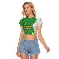 Personalized Bolivia La Verde Soccer Raglan Cropped T Shirt with Number and Flaming Ball Graphic