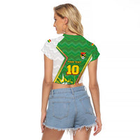 Personalized Bolivia La Verde Soccer Raglan Cropped T Shirt with Number and Flaming Ball Graphic TS04