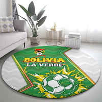 Bolivia La Verde Soccer Round Carpet with Number and Flaming Ball Graphic