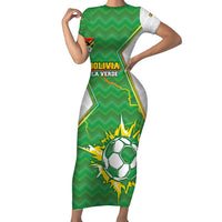 Personalized Bolivia La Verde Soccer Short Sleeve Bodycon Dress with Number and Flaming Ball Graphic