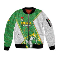 Personalized Bolivia La Verde Soccer Sleeve Zip Bomber Jacket with Number and Flaming Ball Graphic