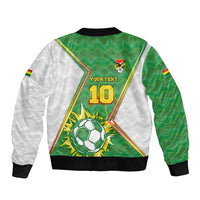 Personalized Bolivia La Verde Soccer Sleeve Zip Bomber Jacket with Number and Flaming Ball Graphic TS04