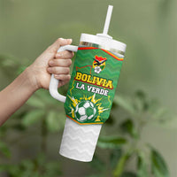 Bolivia La Verde Soccer Tumbler With Handle with Number and Flaming Ball Graphic TS04