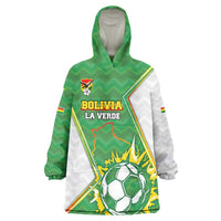 Personalized Bolivia La Verde Soccer Wearable Blanket Hoodie with Number and Flaming Ball Graphic