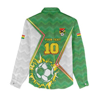 Personalized Bolivia La Verde Soccer Women Casual Shirt with Number and Flaming Ball Graphic TS04