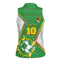 Personalized Bolivia La Verde Soccer Women Sleeveless Polo Shirt with Number and Flaming Ball Graphic TS04