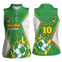Personalized Bolivia La Verde Soccer Women Sleeveless Polo Shirt with Number and Flaming Ball Graphic TS04