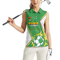 Personalized Bolivia La Verde Soccer Women Sleeveless Polo Shirt with Number and Flaming Ball Graphic