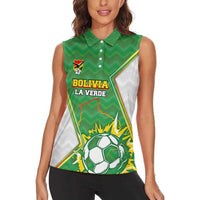 Personalized Bolivia La Verde Soccer Women Sleeveless Polo Shirt with Number and Flaming Ball Graphic