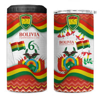 Bolivia Independence Day 4 in 1 Can Cooler Tumbler with Flag Colors and August 6 Celebration Design