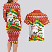 Bolivia Independence Day Couples Matching Long Sleeve Bodycon Dress and Hawaiian Shirt with Flag Colors and August 6 Celebration Design