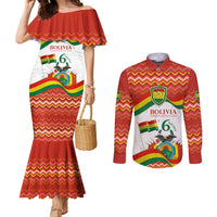 Bolivia Independence Day Couples Matching Mermaid Dress and Long Sleeve Button Shirt with Flag Colors and August 6 Celebration Design