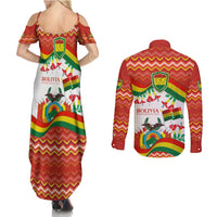Bolivia Independence Day Couples Matching Summer Maxi Dress and Long Sleeve Button Shirt with Flag Colors and August 6 Celebration Design