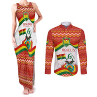 Bolivia Independence Day Couples Matching Tank Maxi Dress and Long Sleeve Button Shirt with Flag Colors and August 6 Celebration Design