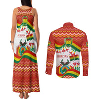 Bolivia Independence Day Couples Matching Tank Maxi Dress and Long Sleeve Button Shirt with Flag Colors and August 6 Celebration Design