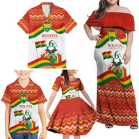 Bolivia Independence Day Family Matching Off Shoulder Maxi Dress and Hawaiian Shirt with Flag Colors and August 6 Celebration Design