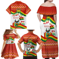 Bolivia Independence Day Family Matching Off Shoulder Maxi Dress and Hawaiian Shirt with Flag Colors and August 6 Celebration Design