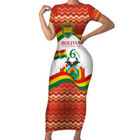 Bolivia Independence Day Family Matching Short Sleeve Bodycon Dress and Hawaiian Shirt with Flag Colors and August 6 Celebration Design