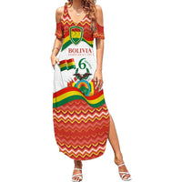 Bolivia Independence Day Family Matching Summer Maxi Dress and Hawaiian Shirt with Flag Colors and August 6 Celebration Design