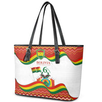 Bolivia Independence Day Leather Tote Bag with Flag Colors and August 6 Celebration Design