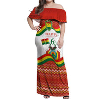 Bolivia Independence Day Off Shoulder Maxi Dress with Flag Colors and August 6 Celebration Design