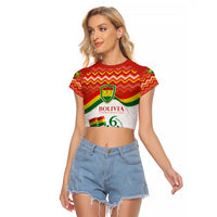 Bolivia Independence Day Raglan Cropped T Shirt with Flag Colors and August 6 Celebration Design