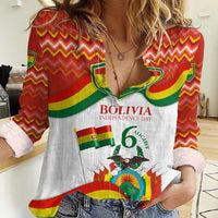 Bolivia Independence Day Women Casual Shirt with Flag Colors and August 6 Celebration Design