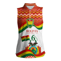 Bolivia Independence Day Women Sleeveless Polo Shirt with Flag Colors and August 6 Celebration Design