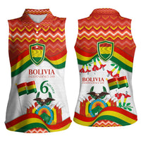 Bolivia Independence Day Women Sleeveless Polo Shirt with Flag Colors and August 6 Celebration Design
