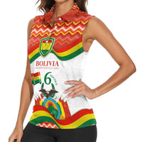 Bolivia Independence Day Women Sleeveless Polo Shirt with Flag Colors and August 6 Celebration Design