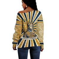 Freddie Stowers Off Shoulder Sweater Medal Of Honor Hero - Vintage Retro Sunburst - Military Valor Heritage