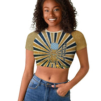 Freddie Stowers Raglan Cropped T shirt Medal Of Honor Hero - Vintage Retro Sunburst - Military Valor Heritage