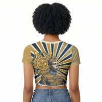 Freddie Stowers Raglan Cropped T shirt Medal Of Honor Hero - Vintage Retro Sunburst - Military Valor Heritage