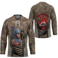 Freddie Stowers African American Hockey Jersey Medal Of Honor Red Hand - Military Camouflage Striped World War I