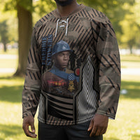 Freddie Stowers African American Hockey Jersey Medal Of Honor Red Hand - Military Camouflage Striped World War I