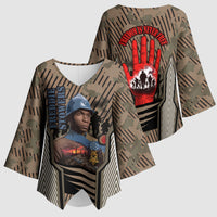 Freddie Stowers African American Kimono Sleeve Blouse Medal Of Honor Red Hand - Military Camouflage Striped World War I